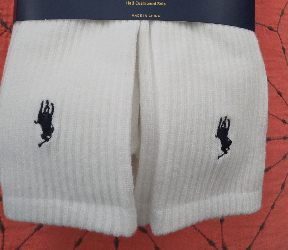 Polo by Ralph Lauren White Crew Socks with Black Pony Embroidery - 6 Pack - Picture 3 of 4